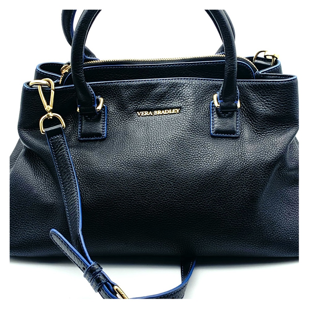 Black leather Vera Bradley with blue piping